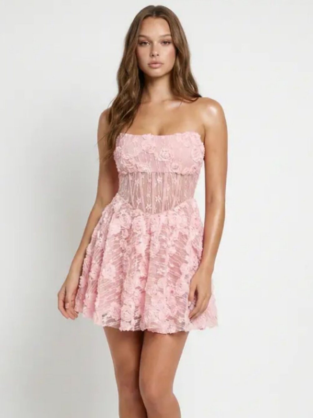 {NEW ARRIVAL} Flower Lace Flare Mini Dress | Pink